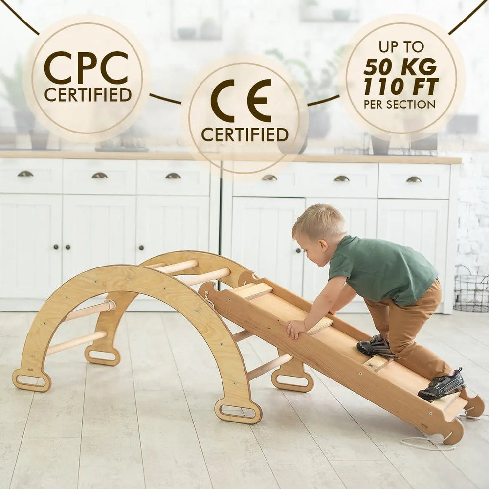 3in1 Montessori Climbing Set: Climbing Arch + Slide Board + Cushion - Beige (ONLINE ORDER ONLY)