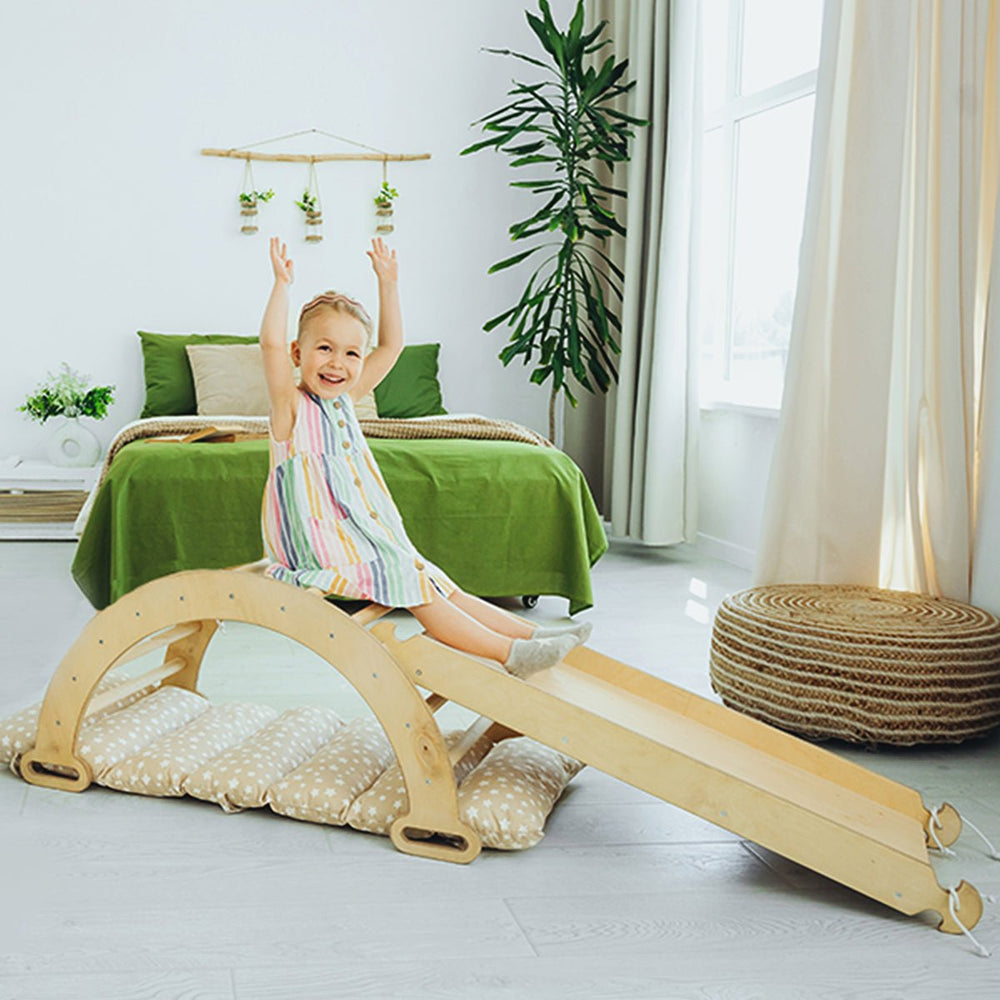 3in1 Montessori Climbing Set: Climbing Arch + Slide Board + Cushion - Beige (ONLINE ORDER ONLY)