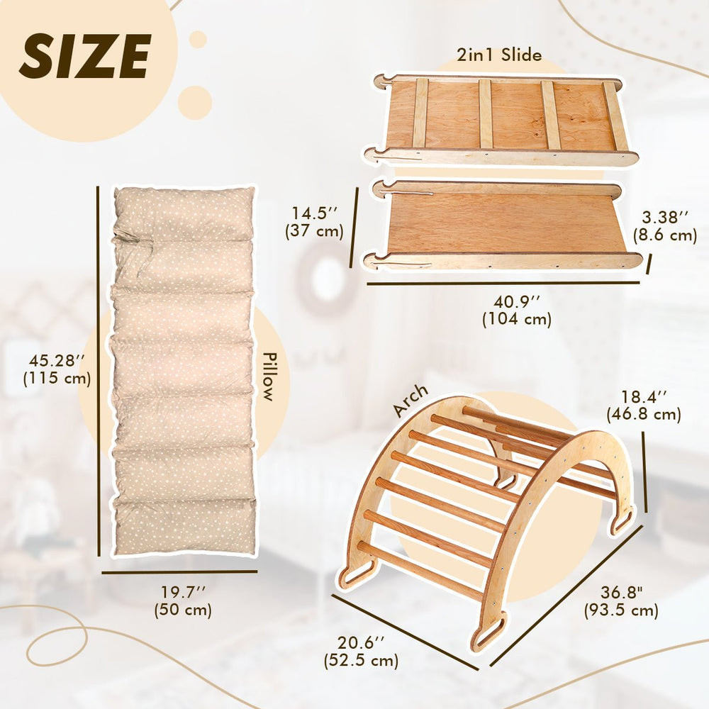 3in1 Montessori Climbing Set: Climbing Arch + Slide Board + Cushion - Beige (ONLINE ORDER ONLY)