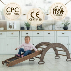 3in1 Montessori Climbing Set: Climbing Arch + Slide Board + Cushion – Chocolate (ONLINE ORDER ONLY)