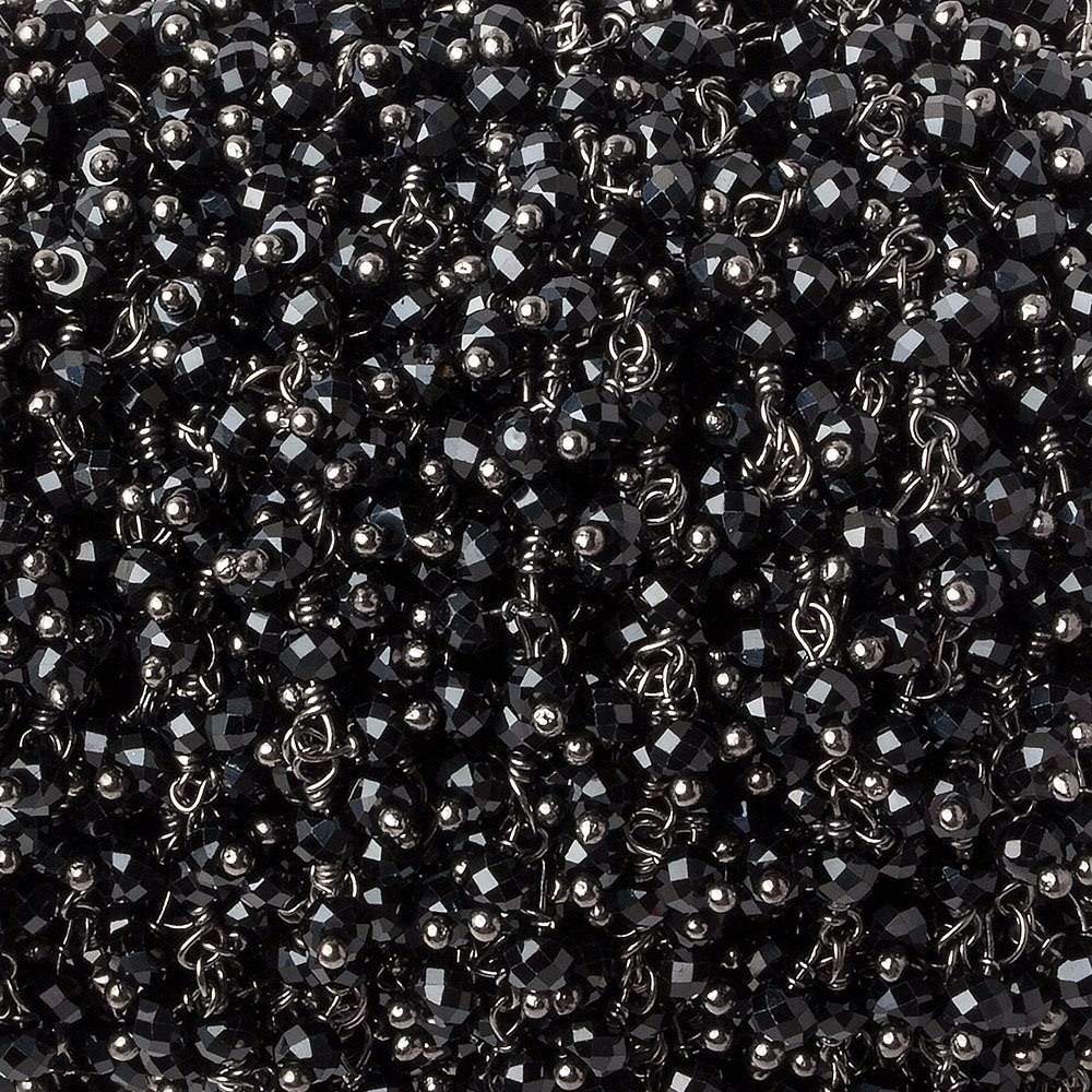 3mm Black Spinel micro-faceted round Black Gold Dangling Chain by the foot (ONLINE ORDER ONLY)