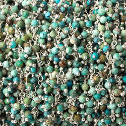 3mm Chinese Turquoise micro faceted round Silver Dangling Chain by the foot (ONLINE ORDER ONLY)