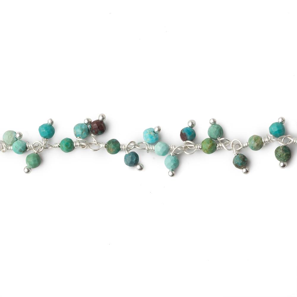 3mm Chinese Turquoise micro faceted round Silver Dangling Chain by the foot (ONLINE ORDER ONLY)