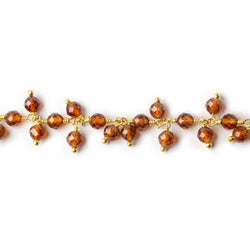 3.5mm Hessonite Garnet microfaceted round Gold plated Dangling Chain by the foot (ONLINE ORDER ONLY)
