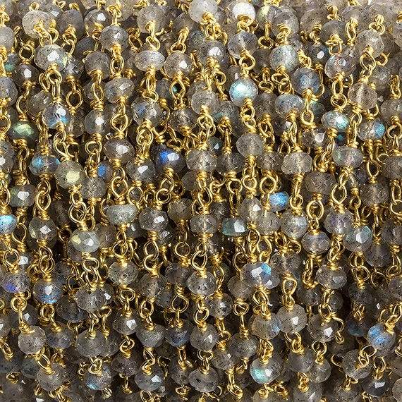 3mm Labradorite faceted rondelle Vermeil Chain by the foot 35 beads (ONLINE ORDER ONLY)