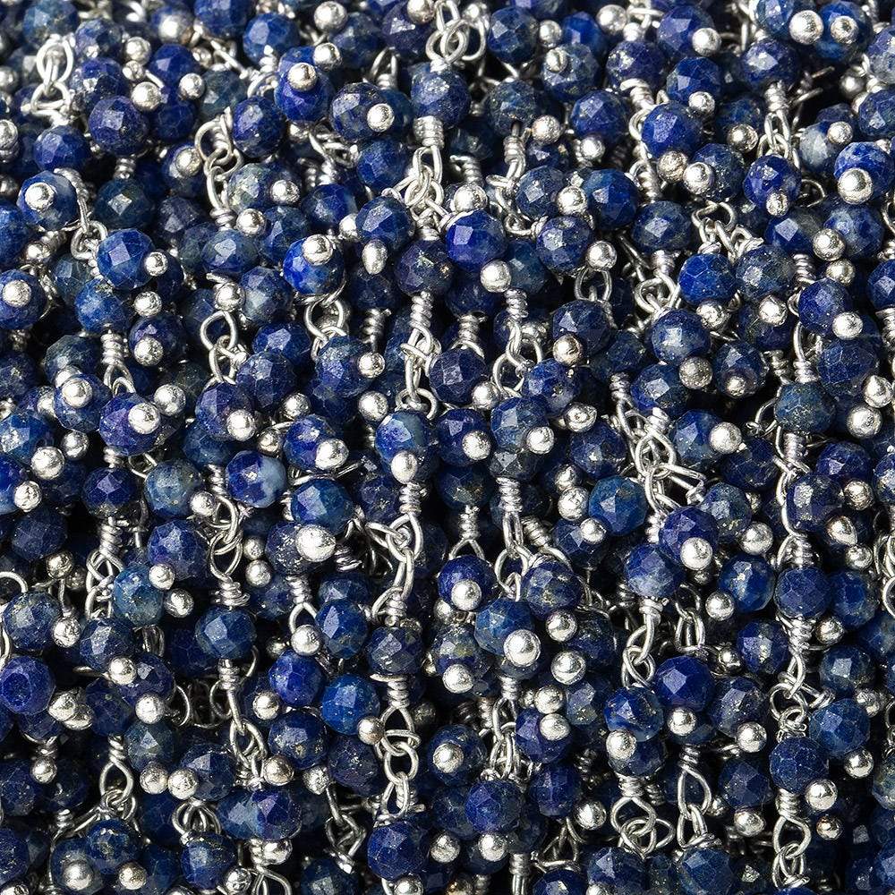 3mm Lapis Lazuli micro-faceted round Silver Dangling Chain by the foot (ONLINE ORDER ONLY)
