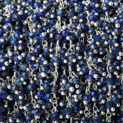3mm Lapis Lazuli micro-faceted round Silver Dangling Chain by the foot (ONLINE ORDER ONLY)