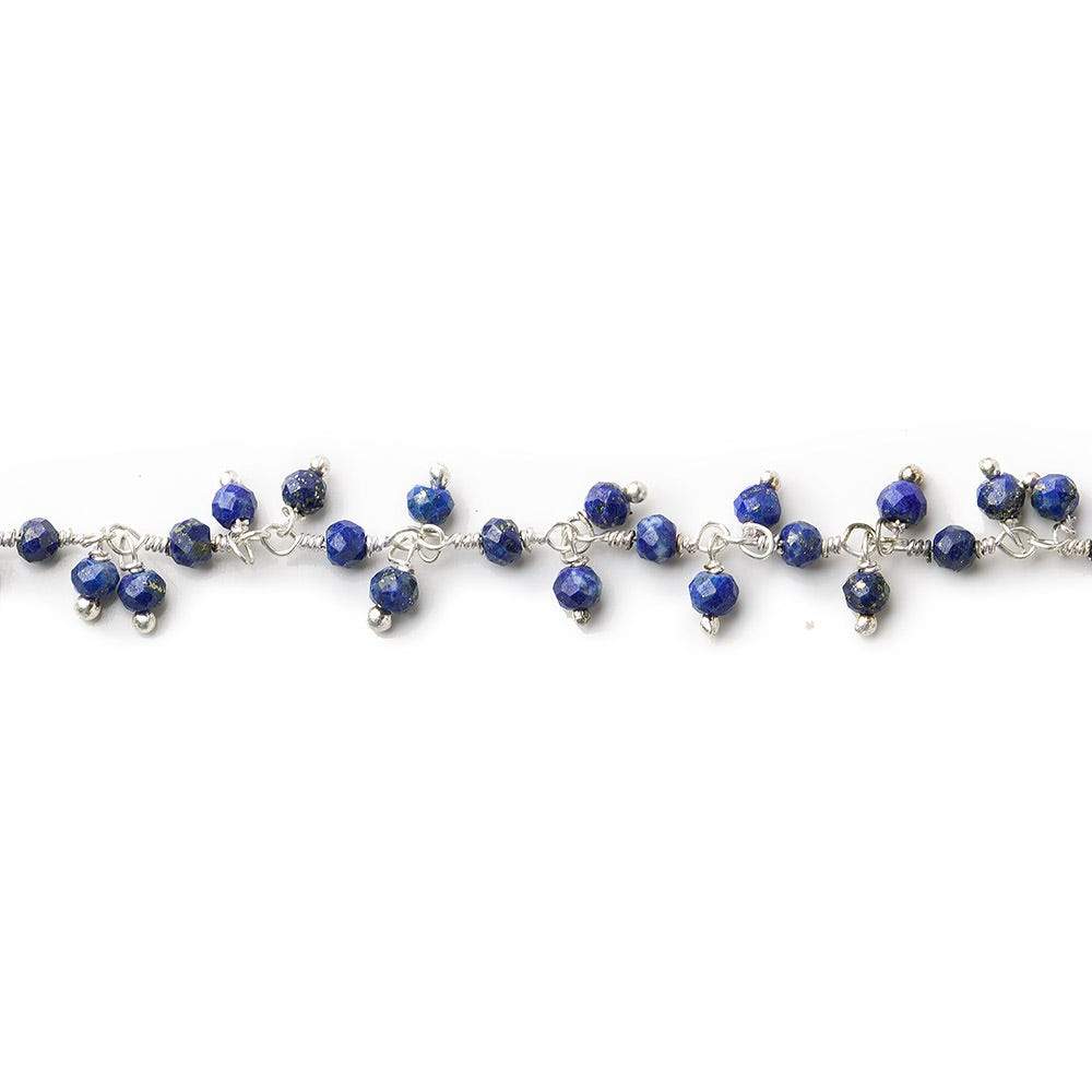 3mm Lapis Lazuli micro-faceted round Silver Dangling Chain by the foot (ONLINE ORDER ONLY)
