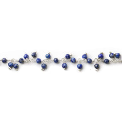 3mm Lapis Lazuli micro-faceted round Silver Dangling Chain by the foot (ONLINE ORDER ONLY)