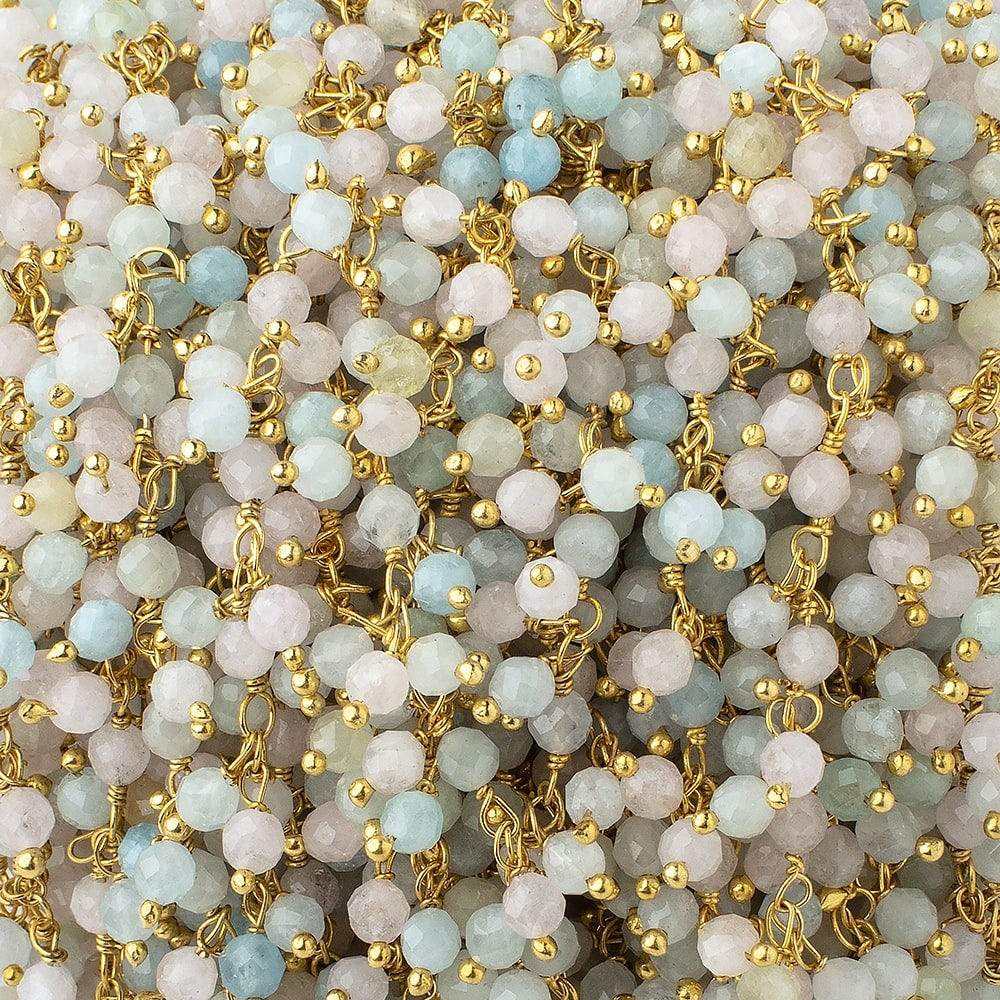 3mm Multi Color Beryl Micro Faceted Round Gold Plated Dangling Chain (ONLINE ORDER ONLY)