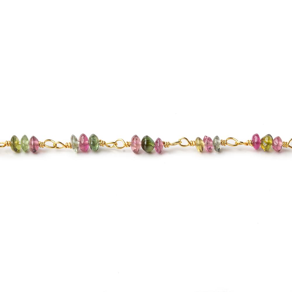 3mm Multi Color Tourmaline Rondelle Trio Vermeil Chain by the foot 90 beads per (ONLINE ORDER ONLY)