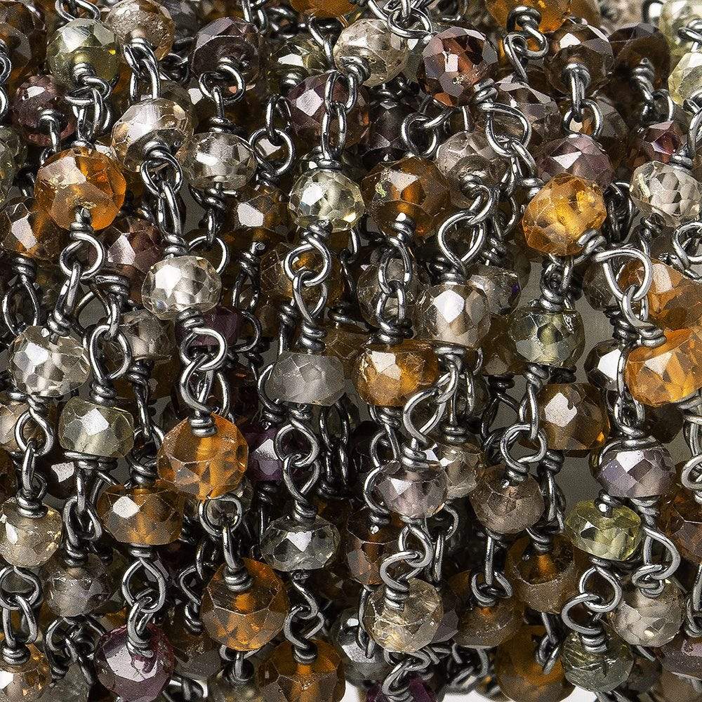 3mm Multi Gemstone faceted rondelle Black Gold plated Silver Chain (ONLINE ORDER ONLY)