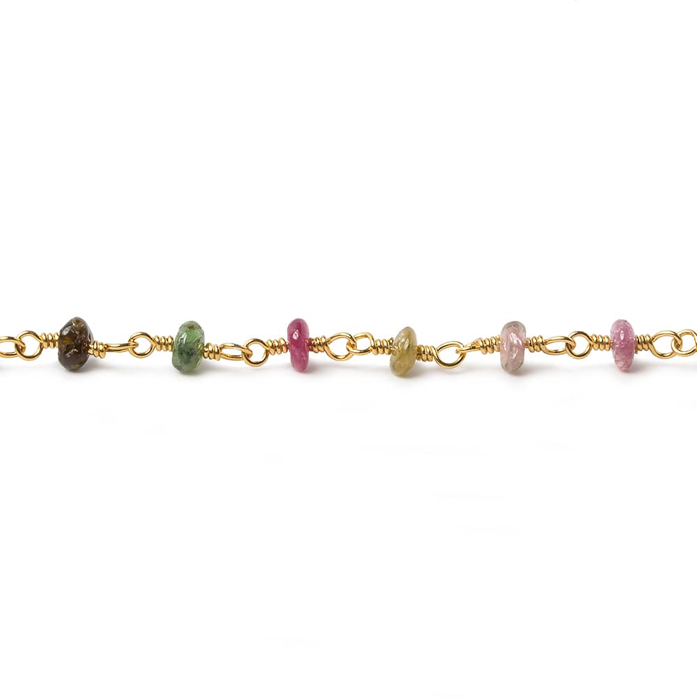 3mm Multi Tourmaline plain rondelle Gold plated Chain by the foot 30 pcs (ONLINE ORDER ONLY)