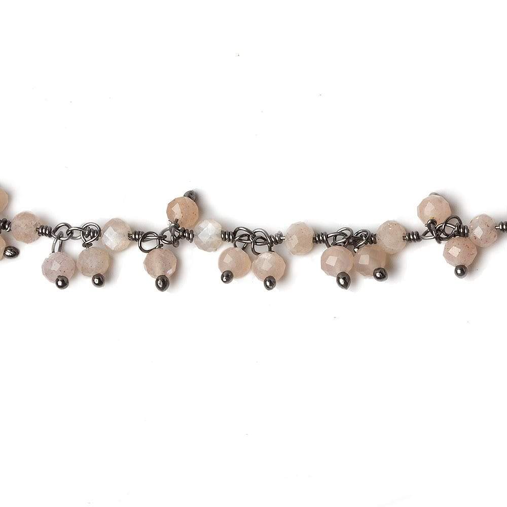 3mm Peach Moonstone micro-faceted round Black Gold Dangling Chain by the foot