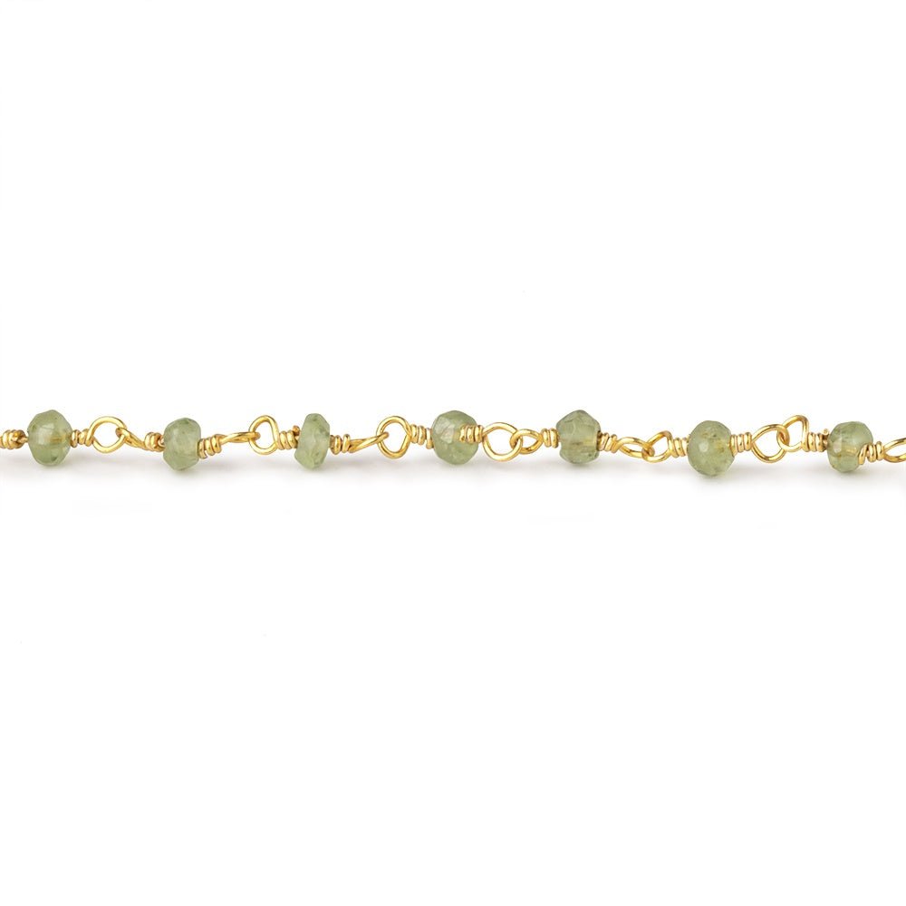 3mm Peridot Faceted Rondelles on Gold Plated Wire Wrapped Chain (ONLINE ORDER ONLY)