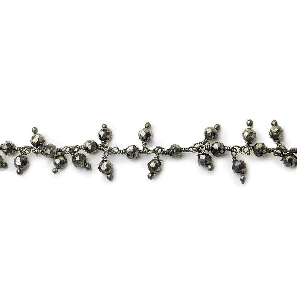 3mm Pyrite micro-faceted round Black Gold Dangling Chain by the foot