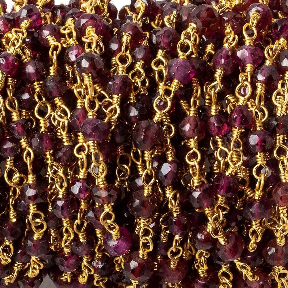 3mm Rhodolite Garnet Gold plated Wire Wrapped Chain (ONLINE ORDER ONLY)