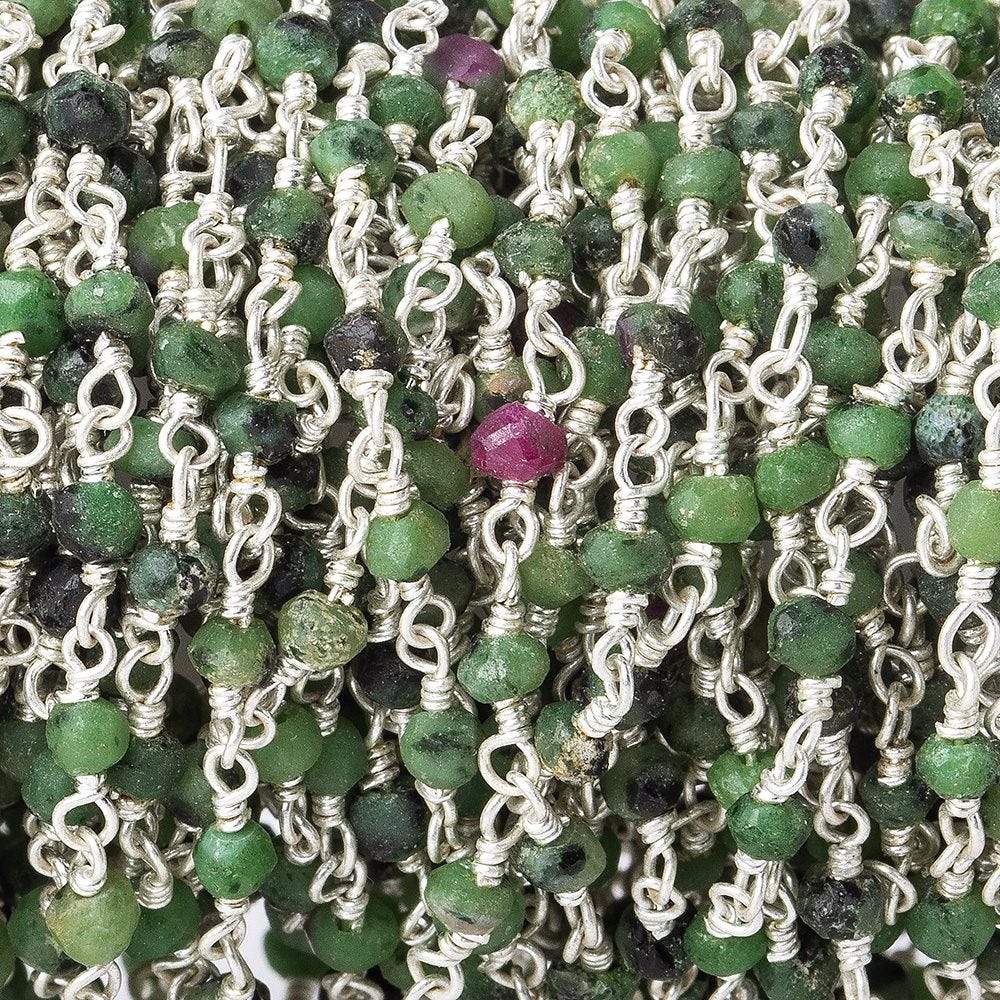 3mm Ruby in Zoisite faceted rondelle Silver plated Chain by the foot (ONLINE ORDER ONLY)