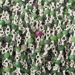 3mm Ruby in Zoisite faceted rondelle Silver plated Chain by the foot (ONLINE ORDER ONLY)