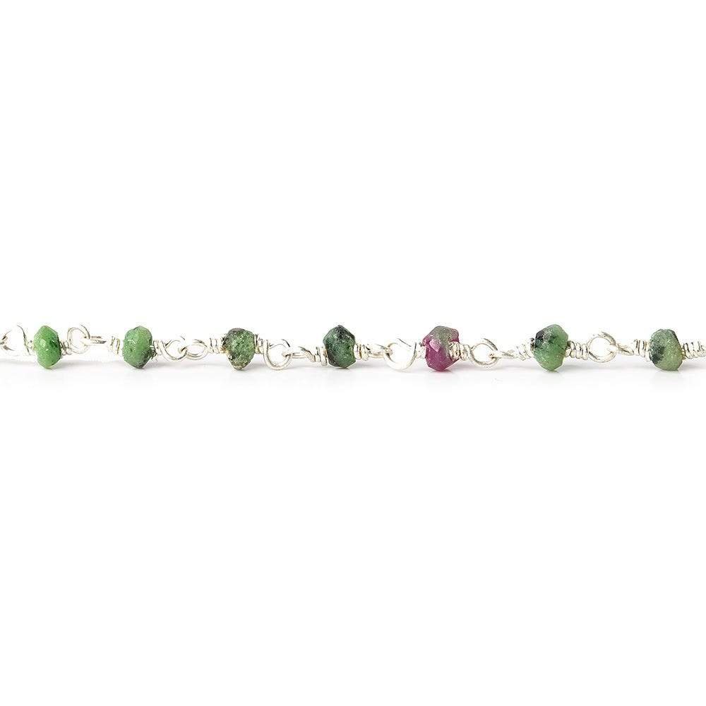 3mm Ruby in Zoisite faceted rondelle Silver plated Chain by the foot (ONLINE ORDER ONLY)