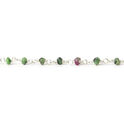 3mm Ruby in Zoisite faceted rondelle Silver plated Chain by the foot (ONLINE ORDER ONLY)