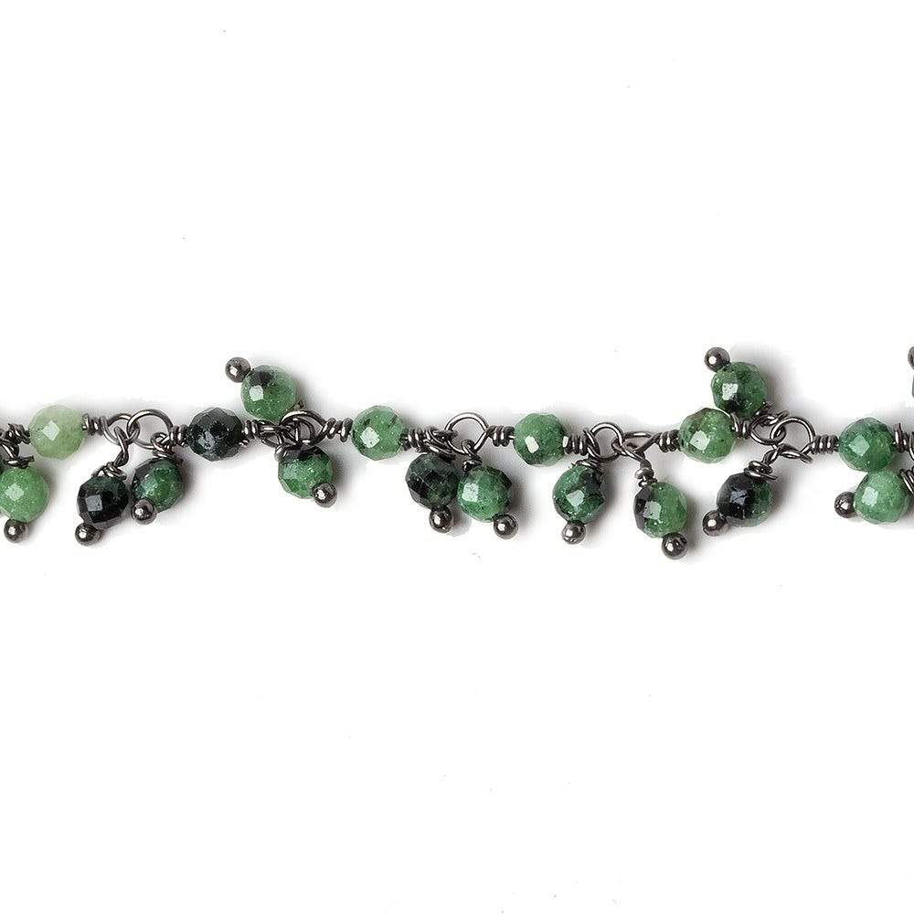 3mm Ruby in Zoisite micro-faceted round Black Gold Dangling Chain by the foot (ONLINE ORDER ONLY)