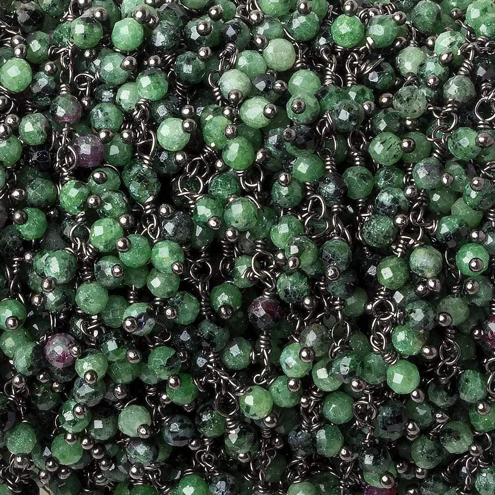 3mm Ruby in Zoisite micro-faceted round Black Gold Dangling Chain by the foot (ONLINE ORDER ONLY)