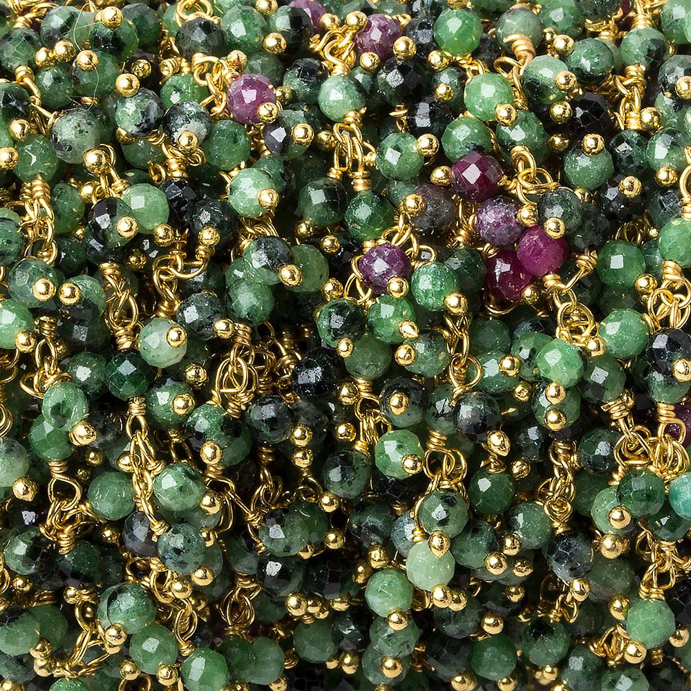 3mm Ruby in Zoisite micro-faceted round Gold Dangling Chain by the foot (ONLINE ORDER ONLY)