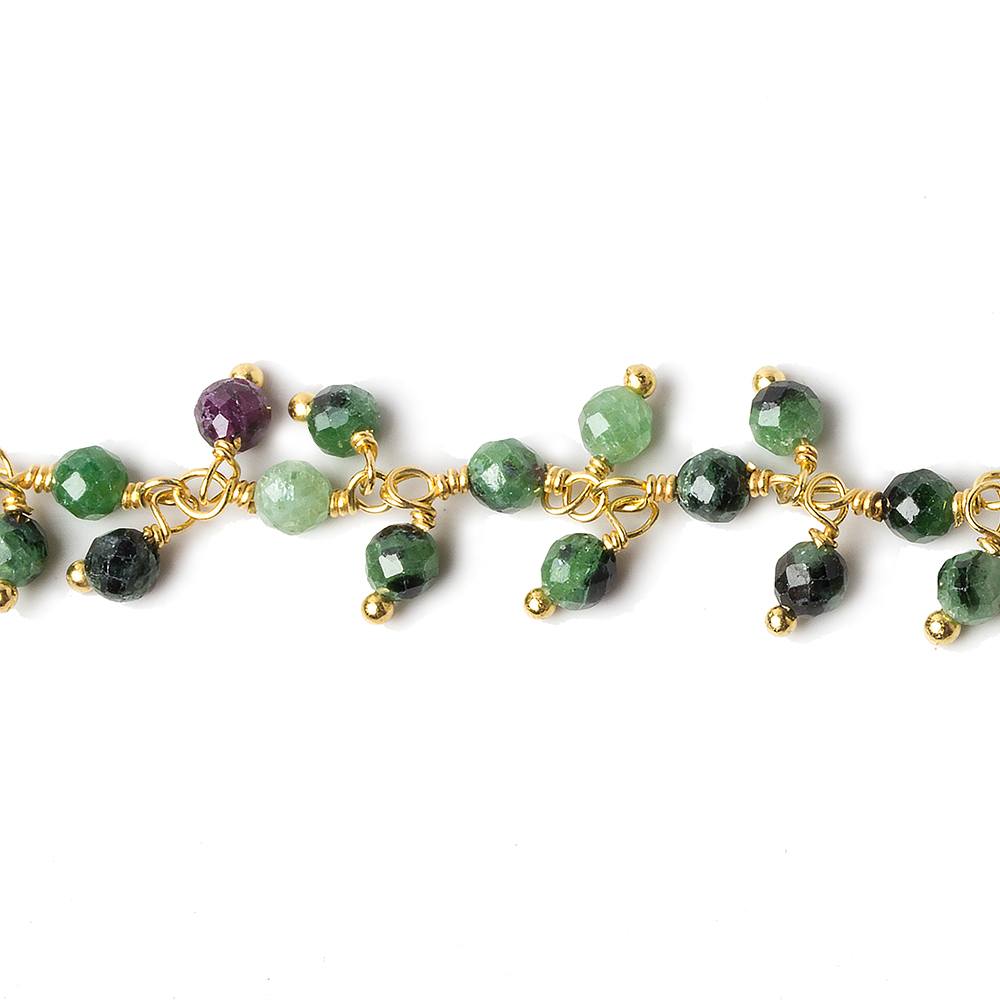 3mm Ruby in Zoisite micro-faceted round Gold Dangling Chain by the foot (ONLINE ORDER ONLY)