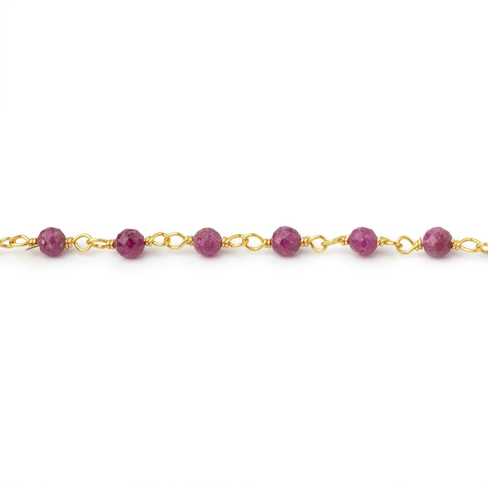 3mm Ruby Micro Faceted Rounds on Gold Plated Chain (ONLINE ORDER ONLY)