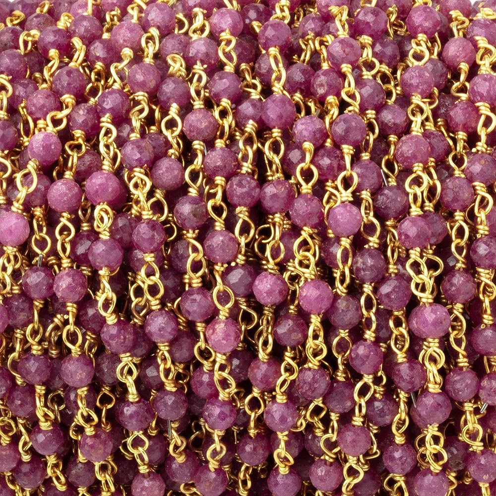 3mm Ruby Micro Faceted Rounds on Gold Plated Chain (ONLINE ORDER ONLY)