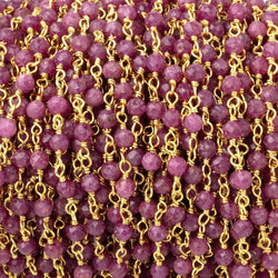3mm Ruby Micro Faceted Rounds on Gold Plated Chain (ONLINE ORDER ONLY)