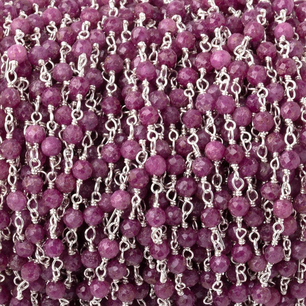3mm Ruby Micro Faceted Rounds on Silver Plated Chain (ONLINE ORDER ONLY)