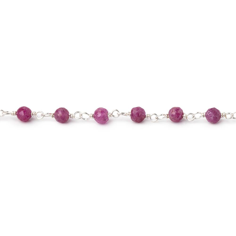 3mm Ruby Micro Faceted Rounds on Silver Plated Chain (ONLINE ORDER ONLY)