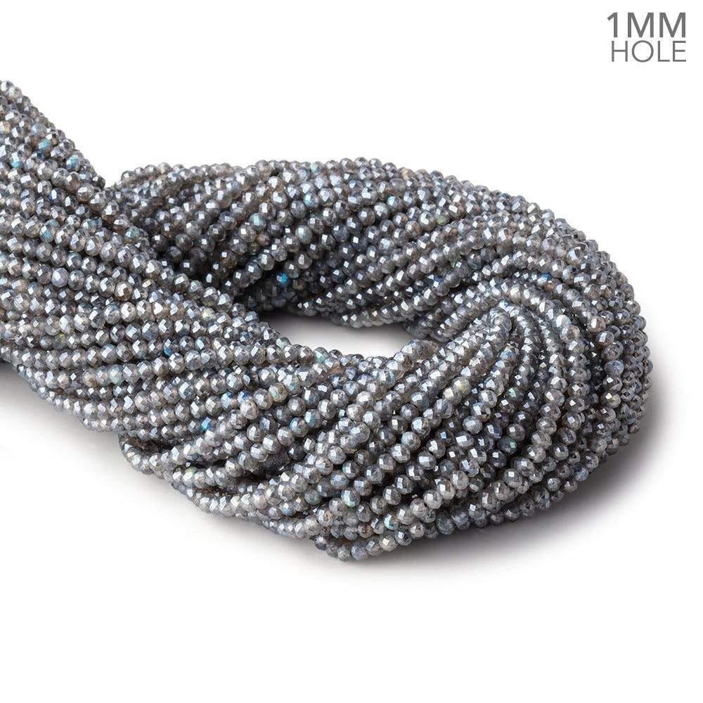 3mm Silver Metallic Labradorite MicroFaceted rondelles 1mm drill hole 140 beads AAA (ONLINE ORDER ONLY)