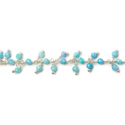 3mm Sky Blue Agate micro-faceted round Silver Dangling Chain by the foot (ONLINE ORDER ONLY)