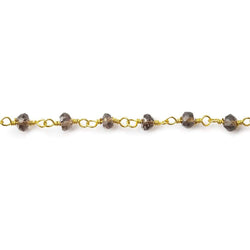 3mm Smoky Quartz Gold plated Wire Wrapped Chain (ONLINE ORDER ONLY)