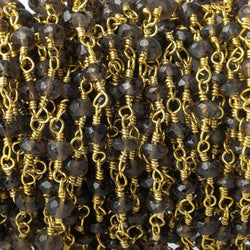 3mm Smoky Quartz Gold plated Wire Wrapped Chain (ONLINE ORDER ONLY)