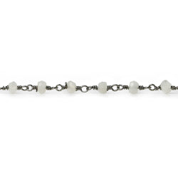 3mm White Moonstone faceted rondelle Black Gold Chain by the foot 35 pieces