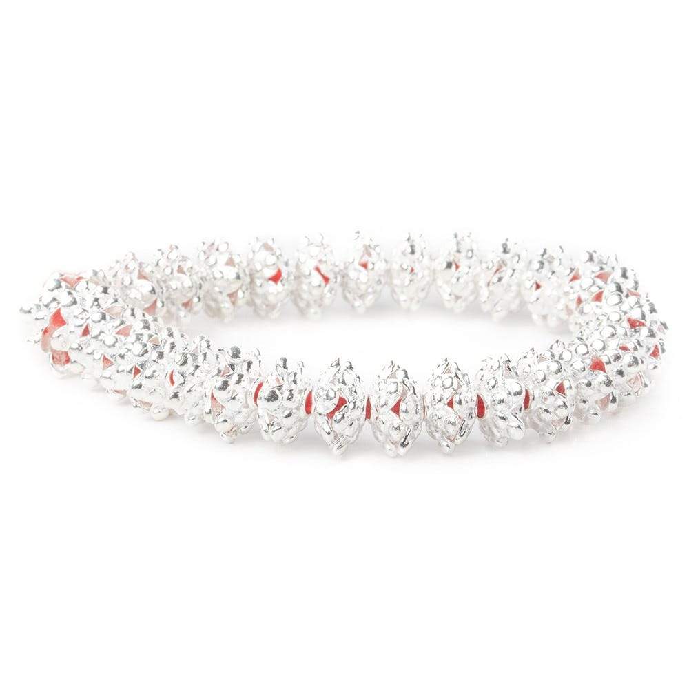 3x11mm Sterling Silver Plated Copper Polka Dots On Snowflake Bead Cap 8 inch 64 beads (ONLINE ORDER ONLY)