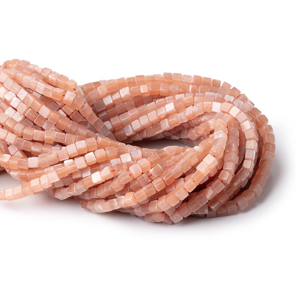 4-4.5mm Peach Moonstone Plain Cube Beads 14 inch 81 pieces (ONLINE ORDER ONLY)