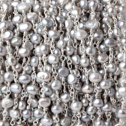 4-5mm Silver Petite Baroque Pearls on .925 Silver Chain (ONLINE ORDER ONLY)