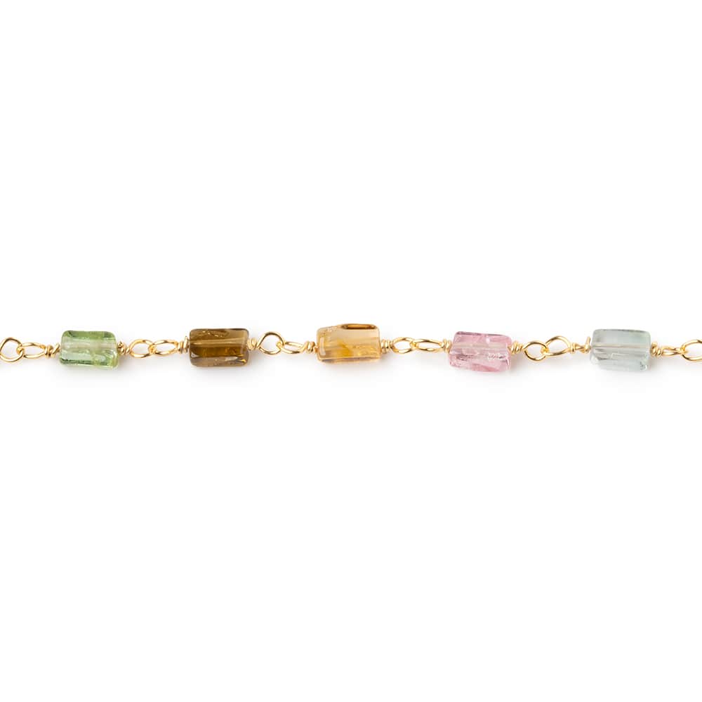 4-6mm Multi Color Tourmaline Plain Rectangles on Vermeil Chain (ONLINE ORDER ONLY)