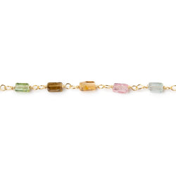4-6mm Multi Color Tourmaline Plain Rectangles on Vermeil Chain (ONLINE ORDER ONLY)