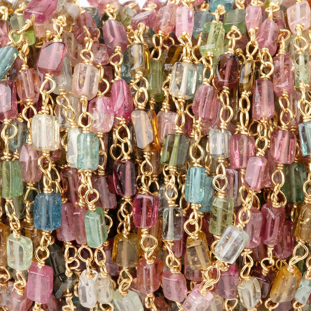 4-6mm Multi Color Tourmaline Plain Rectangles on Vermeil Chain (ONLINE ORDER ONLY)