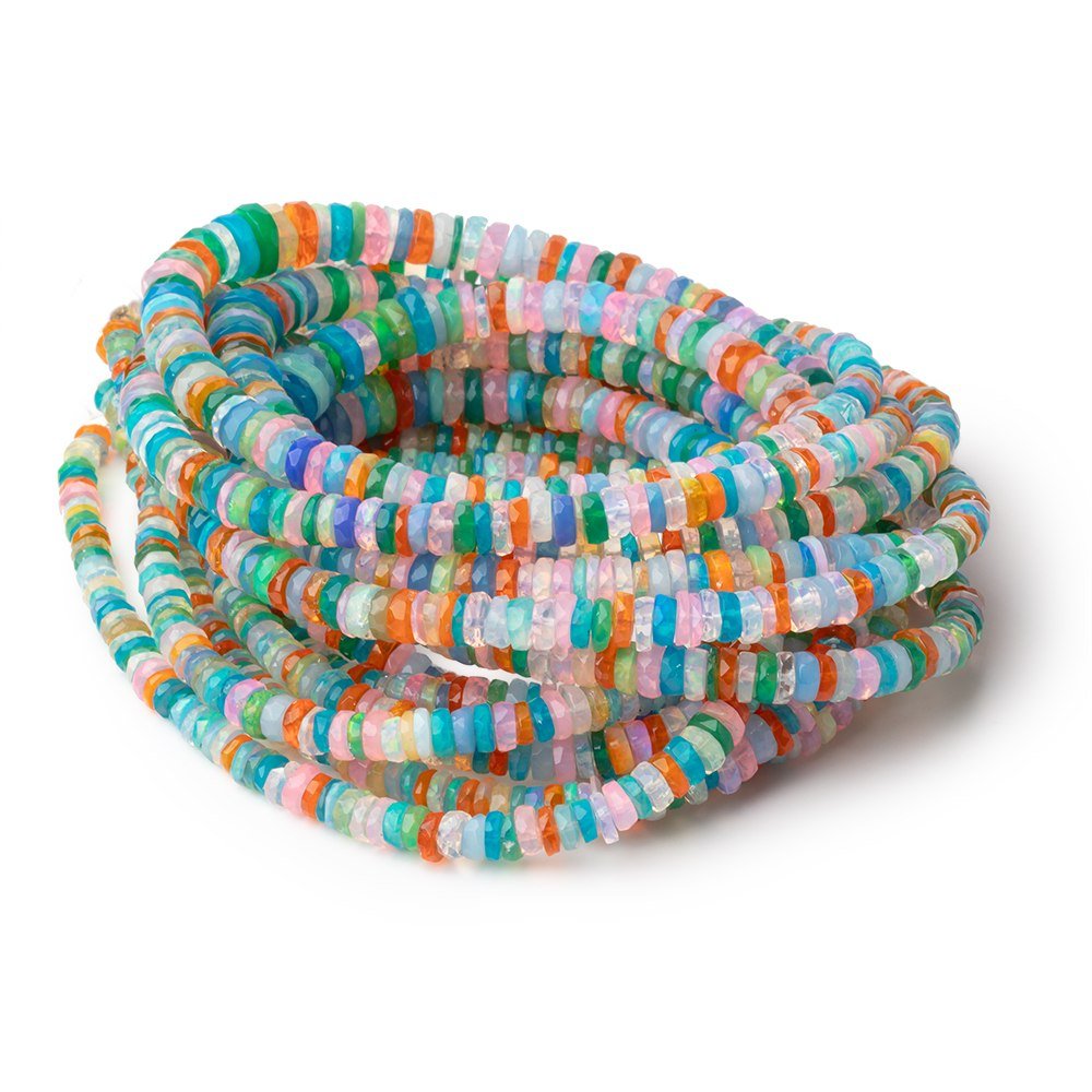 4-7mm Multi Color Ethiopian Opal Faceted Heishi 15.5 inch 240 Beads AA