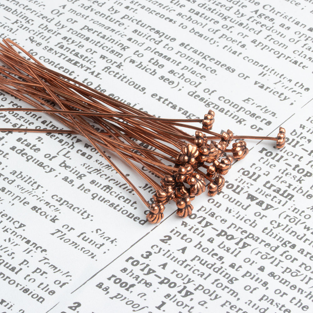 3" length Copper Shell Design Headpin, 22 Guage 22 Pieces (ONLINE ORDER ONLY)