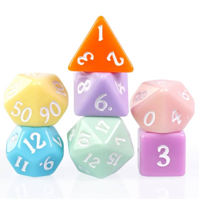 Multi-Color Macaron 7-Dice Set w/White Numbers Pastel Dnd Dice Set (Online Only)