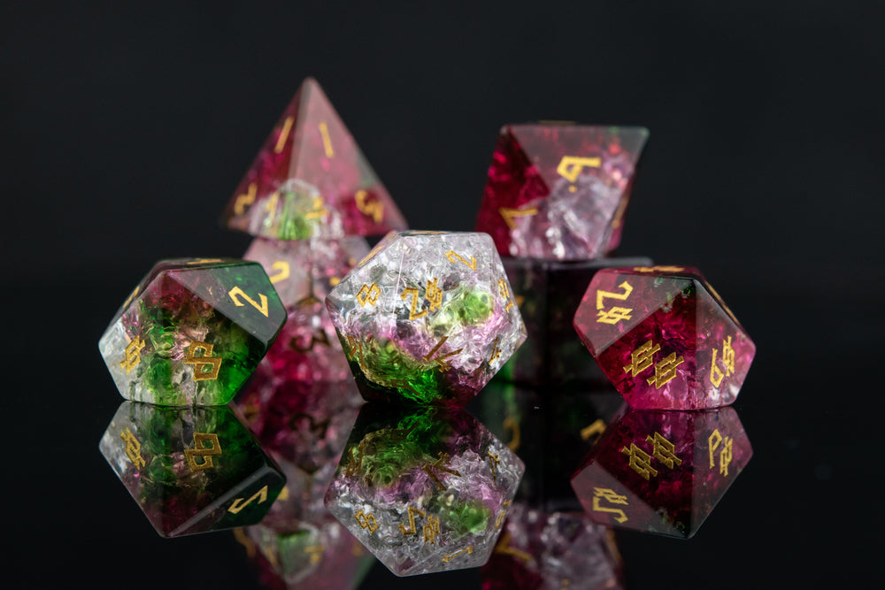 Watermelon Shattered Glass Dice Set (ONLINE ORDER ONLY)