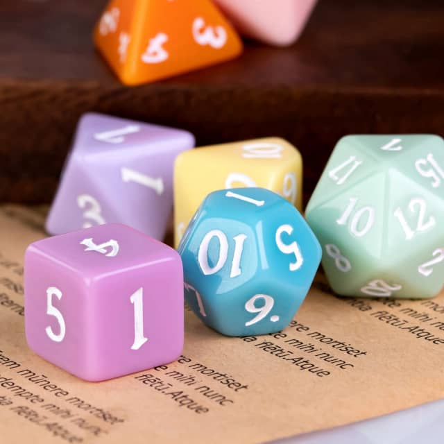 Multi-Color Macaron 7-Dice Set w/White Numbers Pastel Dnd Dice Set (Online Only)